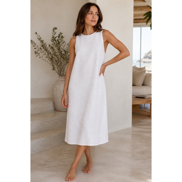 lunya Dresses & Skirts - NWT Lunya Organic Cotton Seersucker Midi Dress White Minimalist Tank Size M
